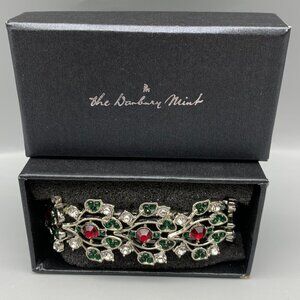 Danbury Mint Seasonal Sensation Red-Green Rhinestone Stretch Bracelet in Box